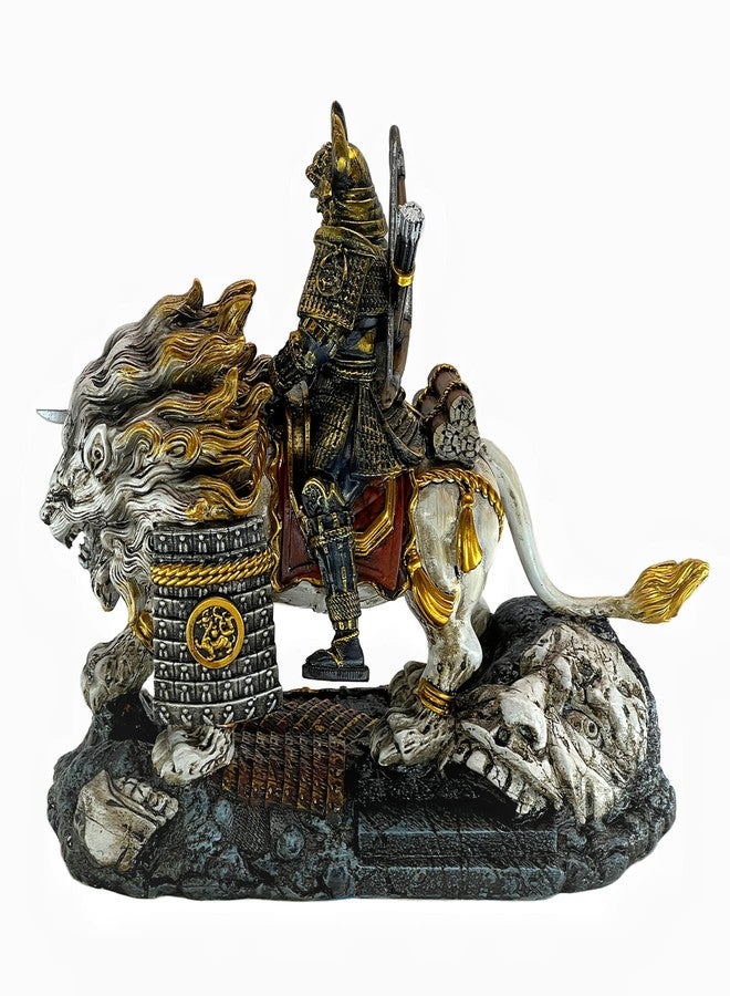 LOOYAR Medieval Ancient White Lion Samurai Warrior Resin Statue Ornament Figurine Craft for Home Living Room Porch Decoration Office Desk Desktop Table Arrangement Gift - Image 3